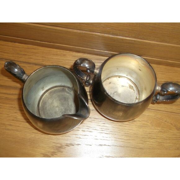 WM Rogers Silver Plate Creamer Set Creamer Bowl Sugar Bowl Spring Flower - Picture 3 of 5